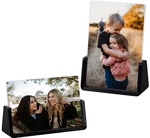Boxalls 2 Pack Acrylic Picture Frames 5x7 with Translucent Black Base Stand, Frameless Photo Frame for Tabletop or Desktop Display (Horizontal + Vertical)