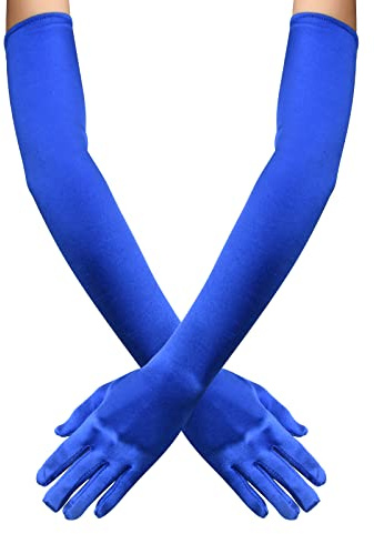 PTJJXA 55 CM Long Fancy Dress Gloves, 7 Colors Satin Elbow Mittens, Stretchy Evening Dancing Party Glove for Women, Ladies Opera Gloves for Prom Wedding Graduation Banquet (Royal Blue)