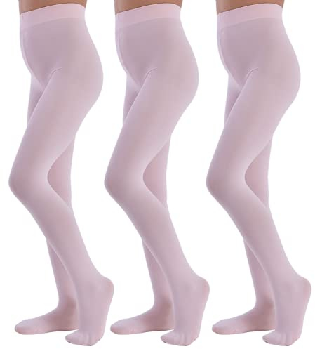 MANZI 3 Pairs Ballet Tights Girls Footed Dance Tights for Kids Student School Performance Training Ultra-Soft Age 4-6(Pink,M)