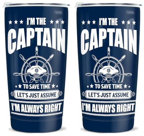 winorax Captain Tumbler I'm The Captain & I'm Always Right Boating Tumbler Cup with Lid 20oz Boater Gifts For Men Boat Lover Gift For Boats Owner Dad Funny Boaters Gift Ideas