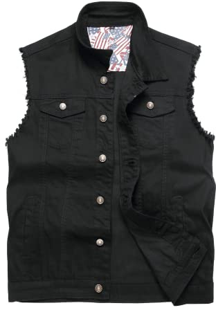 Ginsiom Men's Denim Vest,Sleeveless Jacket Slim Fit Vintage Casual Ripped Summer Jean Vest for Men, 918 Black, Large