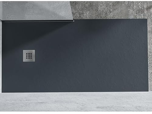 Plato de ducha de 80 x 140 cm, extra fino, de resina sintética y polvo de mármol, con desagüe de regalo