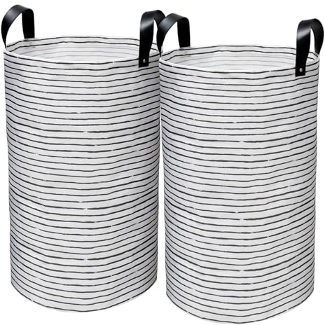 rigors 2 Stück 60L Faltbare Wäschekorb, Groß Wäschesack mit verstärkten Nieten PU-Ledergriffen, Wäschetonne freistehender Laundry Basket wasserdicht innen Wäschesammler für Badezimmer schwarz