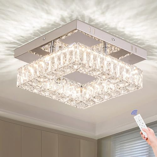 Cainjiazh Lampadari moderni cristallo moderni dimmerabili Plafoniera a LED con telecomando Lampadario ad incasso piccolo per corridoio Foyer Cucina Scala Armadio 3 colori Regolabile Lampade