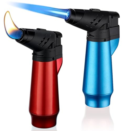 Paquete de 2 Gas Mechero, Mechero Soplete Llama Ajustable, Prueba de Viento Encendedor de Palo, Encendedor de Tormenta Encendedor Recargable de Gas Butano para Cocina, Camping, Barbacoa y Chimenea (A)
