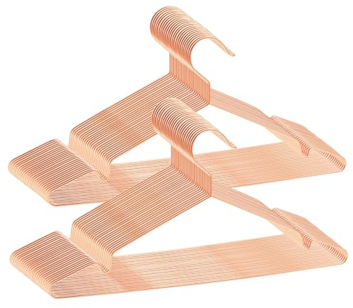 ABHENG 50 Stück Kleiderbügel aus Metall, platzsparend Edelstahl Kleiderstange, rostbeständig, für Shirts, Hemden, Kleider, Tops, 42B x 21H cm,Roségold,AIY0350R