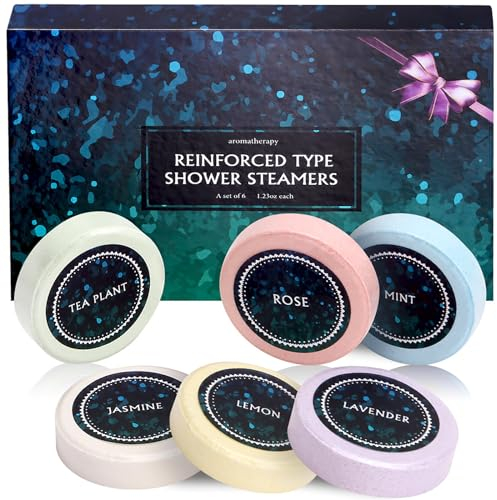 RoseFlower Aromaterapia Doccia a Vapore, Set di 6 Bombe da Bagno Naturali con Lavanda/Rosa/Tè/Gelsomino/Limone/Menta, per Spa Domestica, Regalo di Anniversario di Compleanno per Donne Uomini