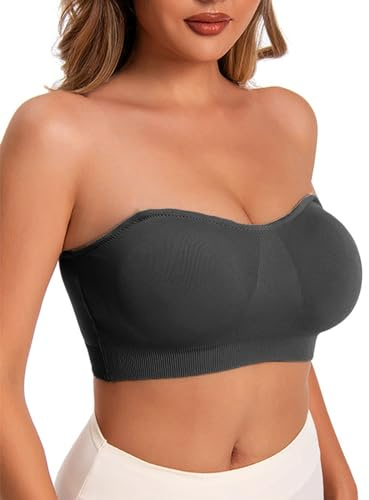 Yutdeng Sujetador sin Tirantes Bandeau Sujetador sin Aros Suave Sujetadores Mujer sin Costuras con Rellenos Extraíbles Bra Top Invisible Tallas Grandes Sostén Transpirable con Convertibles Correas