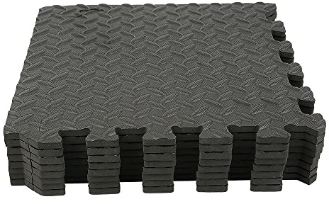 Tapis de Sport de Sol Salle de Fitness, Dalles en Mousse sans BPA, Tapis Sport fitness Tapis de Protection Antidérapant pour Salle de Gym, Fitness, Sol de Sport, Garage (30x30cm - Noir 16 Tapis)