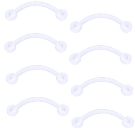 Gojewen 8pzs Plástico Curva Barbells para la Ceja Labio Daith Rook Hélix Septo Puente Ombligo Piercing 16G Transparente Plástico Acryilc Ceja Piercing 10mm
