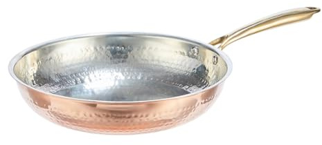 CopperStudio Signature 10” Copper Frying Pan, Hand-hammered copper, Non-reactive tin lining. Riveted cast-bronze handle. Electric stovetop safe, Oven safe, PFAS-Free, Broiler Safe to 425°F