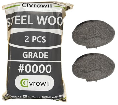 (2 Pack) Civrowii 0000 Steel Wool Hole Filler, Gap Blocker, Barrier, Also for Glass Fine, Steel Wool Pads for Chrome or Wood Polishing (2)