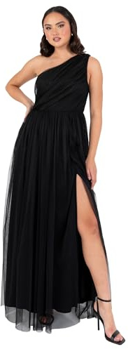 Anaya with Love Womens Ladies Maxi One Cold Shoulder Dress with Slit Split Sleeveless Prom Wedding Guest Bridesmaid Ball Evening Gown, Black 12