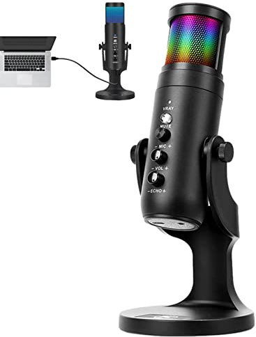 USB-kondensatormikrofon, USB-spelmikrofon för PC och telefon, anti-vibrationsstöd, popfilter, förstärkningskontroll, spel, streaming, podcast, Twitch, Discord