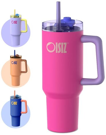 OISIZ Vaso Térmico con Asa y Pajita,1200ml/1.2L Botella de Agua Acero Inoxidable Aislado,Vaso de viaje para café helado,tumbler termo Botella de agua para el Oficina Viaje,Taza de coche de vacío