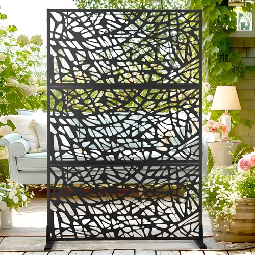 72 H×47 W Metal Privacy Screen Outdoor Privacy Screen Freestanding, Outdoor Privacy Screens and Panels for Patio Lawn Deck(Consists of 3 Panels)