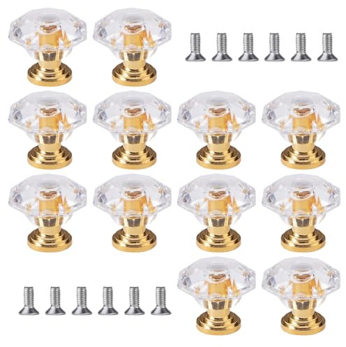 12 Pièces Bouton de Porte de Cristal, 24 mm Ransparente Bouton de Meuble Cristal, Boutons de Portes pour Placards avec Vis, Convient pour Meubles, Tiroirs, Coiffeuse