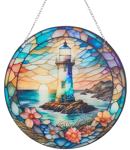CREATCABIN fyr solfångare fläckat fönster hängningar akryl rund fönsterpanel glas fönster hängningar dekor blomma väggkonst solfångare prydnad present till mamma kvinnor kök vardagsrum 8 x 18 cm