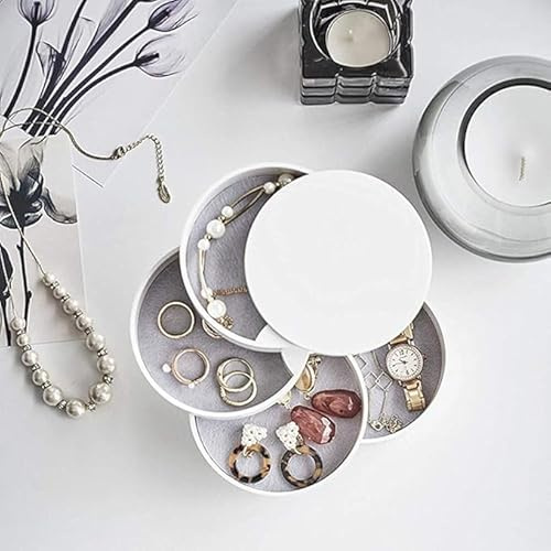 Generisch 4-lagiges Dreh-Schmuckkästchen mit Deckel | Schmuckorganizer für Ohrringe, Ringe & Ketten | Reise-Jewelry-Box (10x10cm) – Geschenk für Frauen(A-weiß)