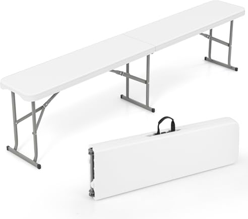 GOPLUS Banc Pliant Jardin en HEPE 182 cm, Banc d'Intérieur et d'Extérieur, Poignée de Transport, Etanche, pour Pique-Nique, Camping, Barbecues,182 x 27,5 x 43 cm,Charge 300KG