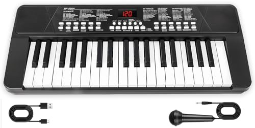 Teclado Piano 37 Teclas para Principiantes - Portátil Recargable 1200 mAh Instrumento Musical Electrónico con Micrófono, Regalo Cumpleaños y Navidad para 3 4 5 6 7 8 Nños, Negro