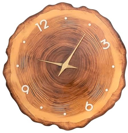 UncleS Orologio da parete con venature del legno con anelli annuali, silenzioso, al quarzo, senza ticchettio, funzionamento a batteria, per soggiorno e ufficio