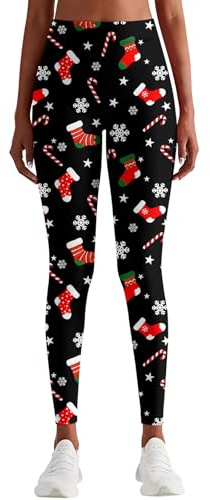 Rave on Friday Leggings da Donna con Motivo Natalizio, Pantaloni Sportivi da Yoga a Vita Alta, Elasticizzati Eleganti Aderenti Attillati Sportivi da Allenamento, S
