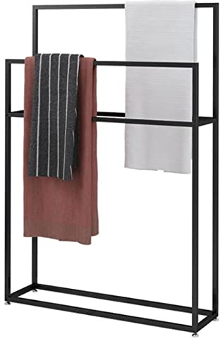 TGBHM Freestanding Metal Towel Rack, Towel Rack, Black Towel Rack with 2 Towel Racks Towels, Bathroom Decoration Ladder Small Clothes Butler,75x20x110cm