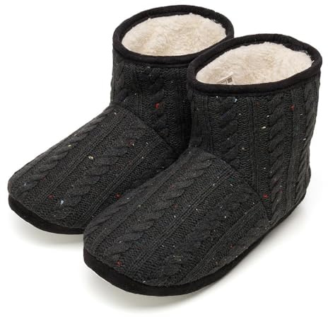 A2Z Mens Speckled Knit Bootie Slippers Warm Plush Lined Indoor Ankle Boots - Bootie MEN 2600 Black 9/10 UK