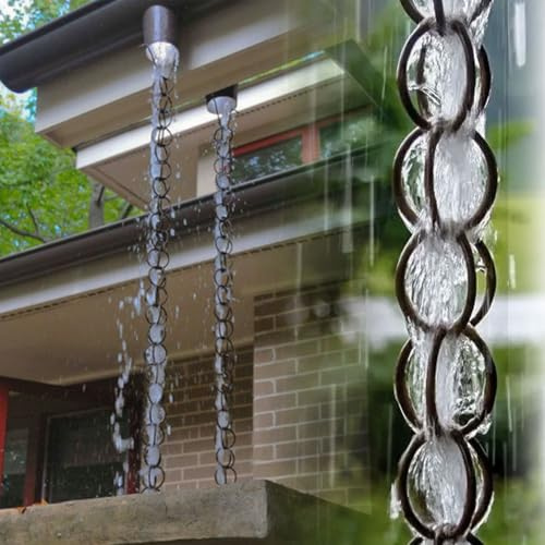 yurstcggh Chaine de Pluie pour Gouttiere,Chaine de Pluie Japonaise,Remplacement de Descente Extérieure,Matériau Métallique Solide et Durable,pour l'extérieur,la Maison,la Décoration de Jardin 1m Noir