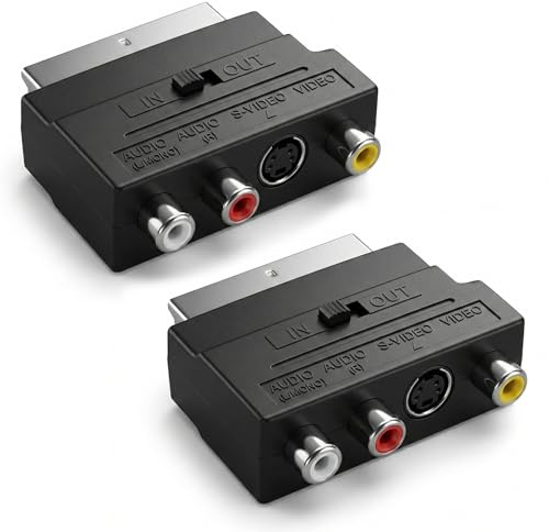 HENGBIRD 2 Unidades de Euroconector a 3 Conectores RCA Hembras de Entrada y Salida S-Video S-VHS AV Audio Video Adaptador Negro para Dispositivos DM, Óptima Imagen y Transmisión de Sonido
