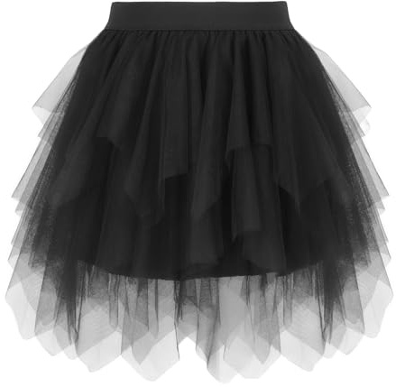 JASGOOD Jupe Courte en Tulle pour Femme Mini Jupe Tutu Asymétrique Taille Haute Élastique pour Danse,Fête et Quotidien Style A-Line