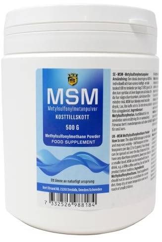 MSM Pulver 500 g – 100% rent metylsulfonylmetan – Premiumkvalitet – För leder, hud, hår & naglar – Utan tillsatser – Tillverkat i Sverige