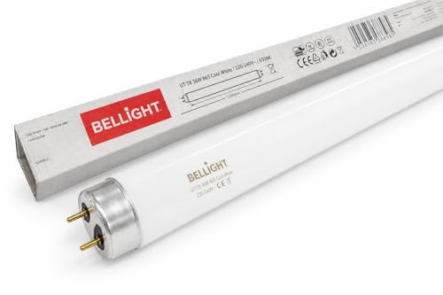 Bellight Pack 25x Tubo Fluorescente T8 36W | 6500K 865 Luz Fría Industrial | Casquillo G13 120cm | Iluminación de Alta Intensidad para Naves y Almacenes sustituto Osram, Philips, Sylvania y otros