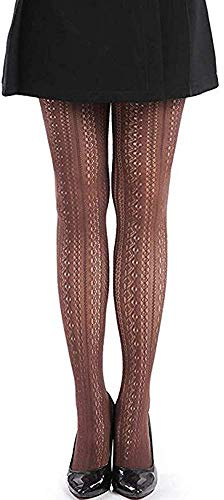 SurBepo Women's Fishnet Hollow Out Knitted Patterned Stockings Tights Vertical Strips Pantyhose For Female