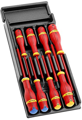 FACOM - Set of 8 1000V Insulated Protwist Screwdrivers - MOD.AT1VE - Suitable for Handmaids - Ergonomic Two-Tone Handle - Comfort of Use - Complete Set - Hand Tools for Workshop