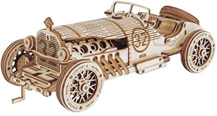 Robotime MC401 Vintage Grand-Prix-Auto aus Holz hergestellt, Maße: 22.8 x 15.3 x 1.2 cm, Teile: 220 Stück