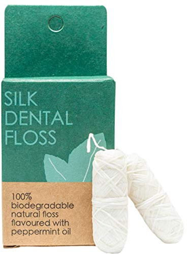 FLON Natural Silk Dental Floss ~ Eco Friendly Biodegradable Plastic Free Natural Floss ~ Peace Silk ~Candelilla Waxed Mint Flavoured (Floss Refills - 30m X 2)