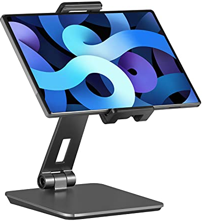SHUOSUO Tablet Ständer Verstellbar & Faltbar, Schwerer Aluminium Tablet Halterung Halter Tisch, kompatibel mit iPad Pro/Air/Mini, Samsung Tab, Surface Pro, Kindle Fire (7-13 Zoll) (Dunkelgrau)