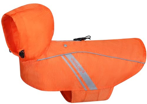 VIVAGLORY Wetoff Dog Raincoat, Rain Coat for Dog All Seasons Adventure, Rain Jacket with Harness Hole & Hood, Reflective Lightweight Waterproof for Doggy & Puppy, L, Orange