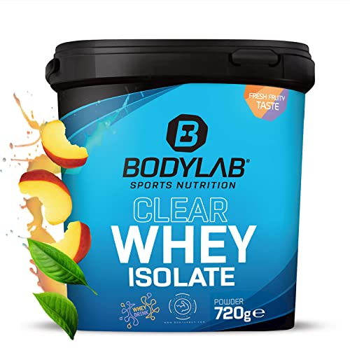 Bodylab24 Clear Whey Isolate Pfirsich-Eistee 720g, Eiweiß-Shake aus bis zu 96% hochwertigem Molkenprotein-Isolat, erfrischend fruchtiger Drink, Whey Protein-Pulver kann den Muskelaufbau unterstützen