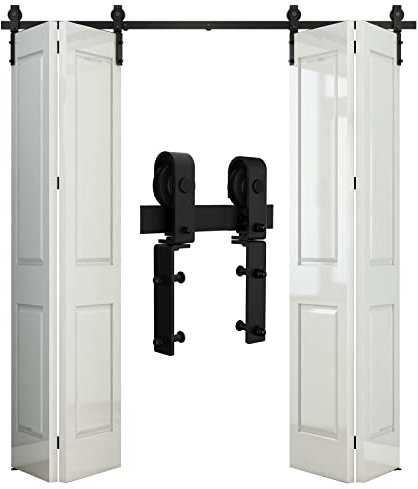 CCJH 6.6FT/200cm BI-Faltbar Schiebetürbeschlag Set Laufschienen für 4-Türen Schiebetür Schiebetürsystem Hängeschiene Holz (Keine Tür)