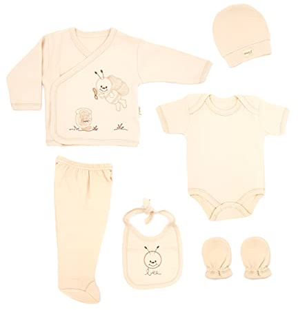 Blue Eyes nyfödd baby presentset unisex | 6 delar första kläder & babyutrustning + bomullsväska | 100 % naturlig OEKO‑TEX® bomull | spädbarn 0–4 månader | present till babyshower & dop (bi)