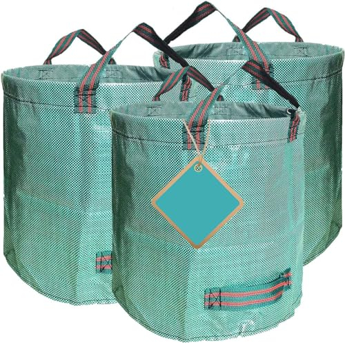 LIDOUK 3 Pack 120L Heavy Duty Garden Bags, Reusable Garden Sacks with Handles, Foldable Camping Recycling Bags for Leaf, Trash, Debris (45 * 76cm)