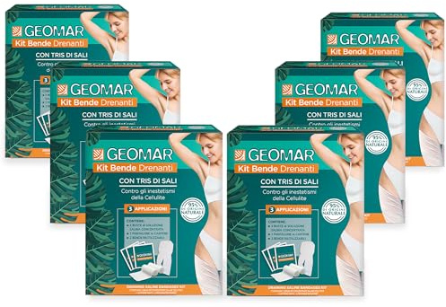 GEOMAR | Kit Vendajes Drenantes, contra los Inestetismos de la Celulitis, 95% de Origen Natural con Trío de Sales (Marina, Epsom, Mar Muerto), Made in Italy, 6 x 140 ml x 3 Aplicaciones