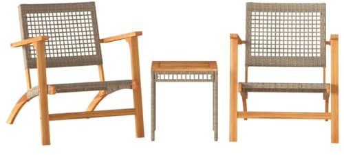 vidaXL Ensemble de Bistro 3 pcs, Chaises et Table de Patio, Meubles de Terrasse Arrière-Cour Extérieur, Beige Résine Tressée et Bois d'Acacia
