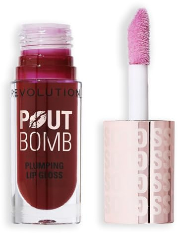 Revolution Beauty, Pout Bomb Plumping Lip Gloss, High-Shine for Glossy, Fuller & Plump Lips with Hyaluronic Acid & Peptides, Vegan & Cruelty-Free, Light Mauve