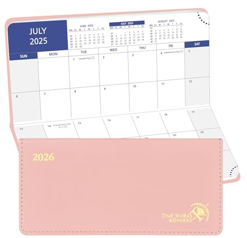 POPRUN Month to View Pocket Academic Diary 2025-2026 17.5x8 cm Slim Purse Size (18-Month: Jul'25 - Dec'26) Monthly Planner For Bag, PU Leather (Soft Pink)