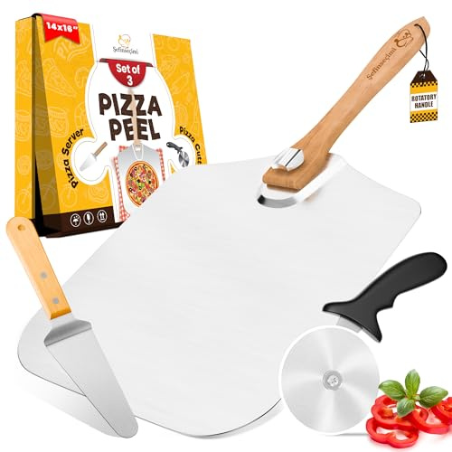 SEFINSECIMI Pala de pizza plegable de madera de roble, 35,5 x 40,6 cm, cortador de mano para pizza, mango de madera, cáscara de queso