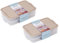 YöL Pack of 2-2 Section Deli Food Saver - Stackable Fridge Food Storage Container - Cooked Meats Cheese Ham Salami Bacon Chicken Leftovers - Home Kitchen Dishwasher Safe Clip On Lid